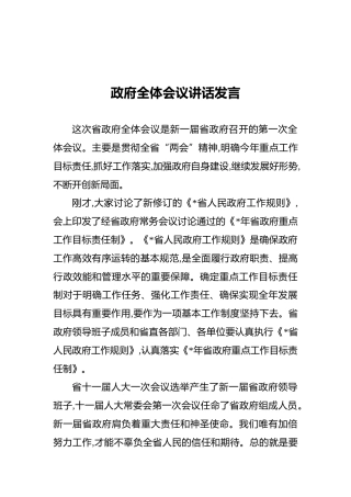 政府全体会议讲话发言