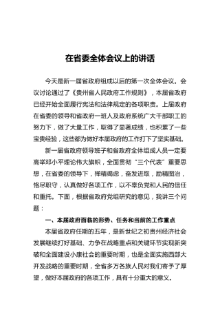 在省委全体会议上的讲话