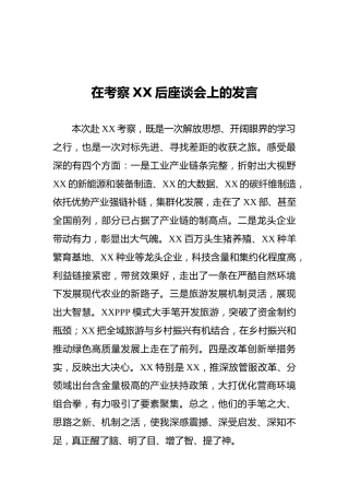 在考察XX后座谈会上的发言