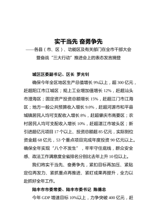 汕尾“三大行动”推进会上的表态发言（20210221）