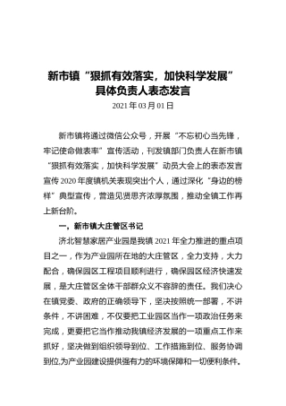 新市镇“狠抓有效落实，加快科学发展”具体负责人表态发言（20210301）