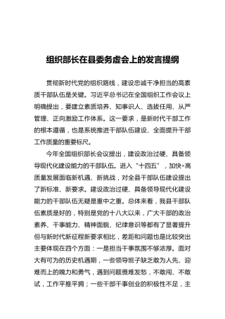 组织部长在县委务虚会上的发言提纲