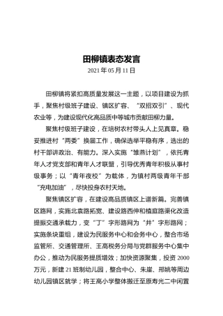 田柳镇表态发言(20210511)