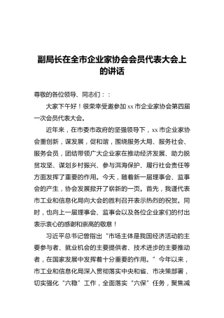 副局长在全市企业家协会会员代表大会上的讲话2