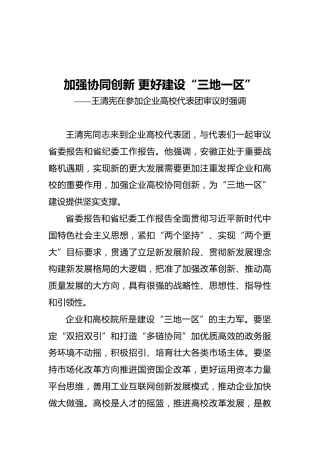 安徽省省长在参加企业高校代表团审议时讲话（20211030）