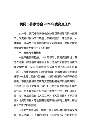黄冈市作家协会2020年度亮点工作