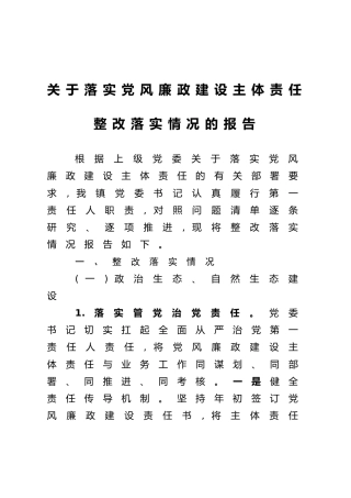 关于落实党风廉政建设主体责任整改落实情况的报告