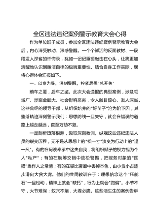 全区违法违纪案例警示教育大会心得
