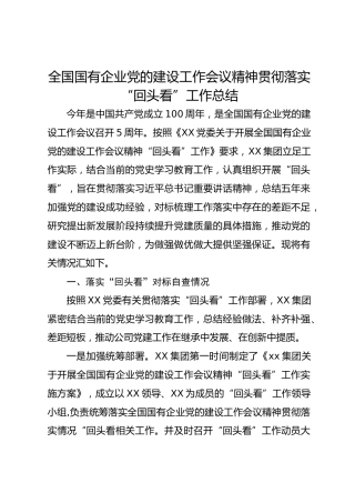 全国国有企业党的建设工作会议精神贯彻落实“回头看”工作总结