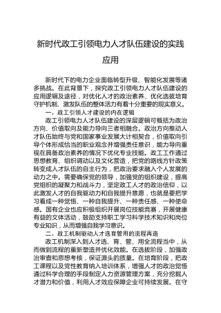新时代政工引领电力人才队伍建设的实践应用