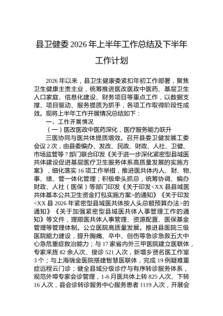 县卫健委2026年上半年工作总结及下半年工作计划