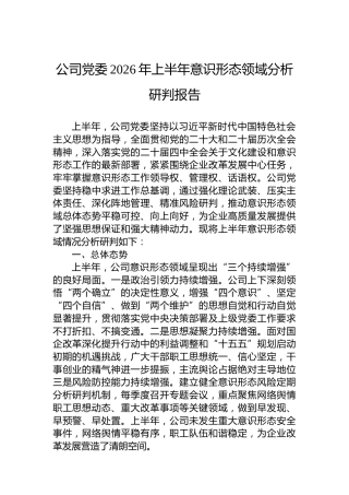 公司党委2026年上半年意识形态领域分析研判报告