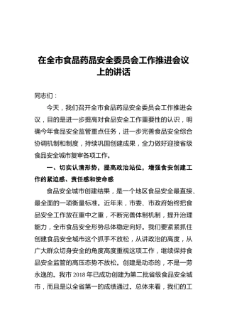 张桂爱：在全市食品药品安全委员会工作推进会议上的讲话