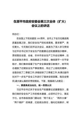 常永峰：在原平市政府安委会第三次全体（扩大）会议上的讲话