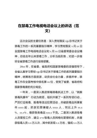 在禁毒工作电视电话会议上的讲话（范文）