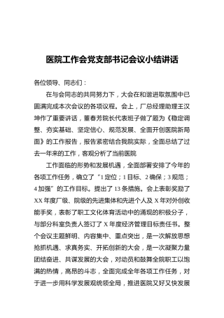 医院工作会党支部书记会议小结讲话