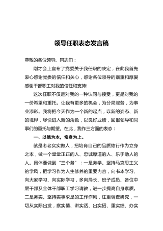 领导任职表态发言稿