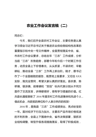 农业工作会议发言稿（二）
