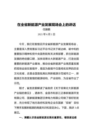 省长任振鹤：在全省新能源产业发展现场会上的讲话