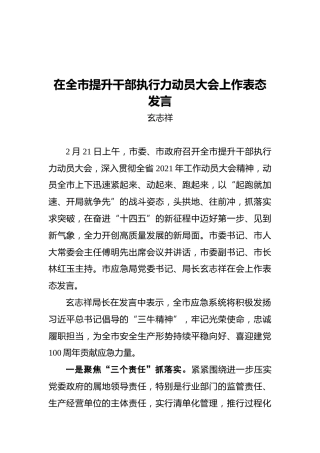 玄志祥：在全市提升干部执行力动员大会上作表态发言