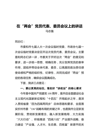 马志强：在“两会”党员代表、委员会议上的讲话