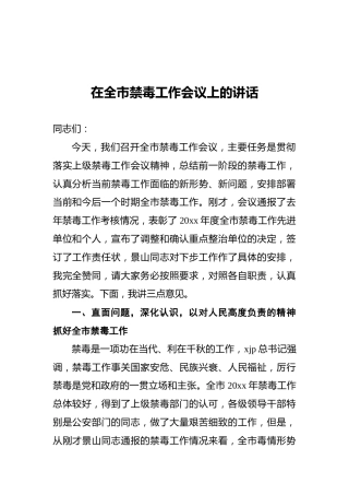 在全市禁毒工作会议上的讲话2