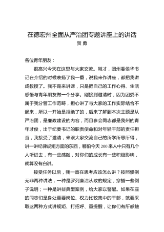 2021在德宏州全面从严治团专题讲座上的讲话