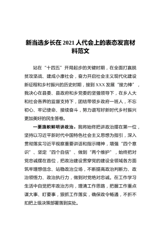 新当选乡长在2021人代会上的表态发言材料范文