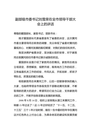 20210410副部级市委书记刘雪荣在全市领导干部大会上的讲话