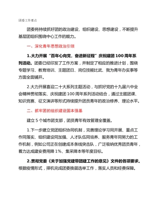 团委工作要点