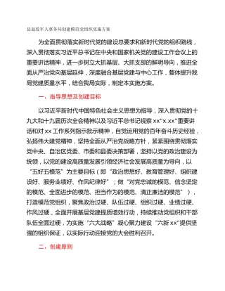 县退役军人事务局创建模范党组织实施方案