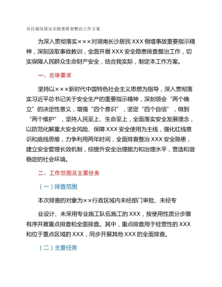 市自建房屋安全隐患排查整治工作方案