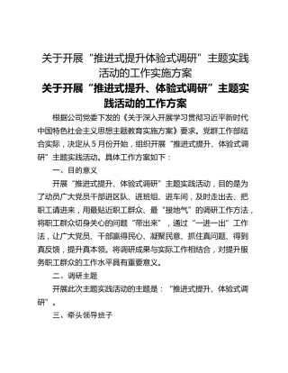 关于开展“推进式提升体验式调研”主题实践活动的工作实施方案