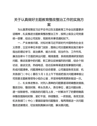关于认真做好主题教育整改整治工作的实施方案