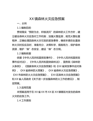 XX镇森林火灾应急预案