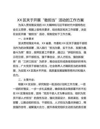 XX区关于开展“敢担当”活动的工作方案