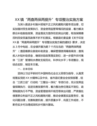 XX镇“两查两保两提升”专项整治实施方案