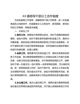 XX镇领导干部分工合作制度
