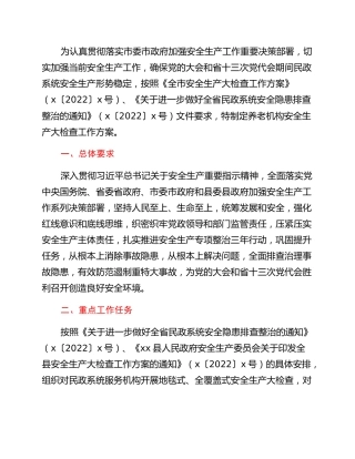 养老机构安全生产大检查工作方案