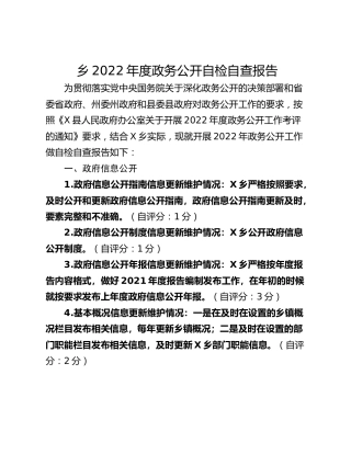 乡2022年度政务公开自检自查报告