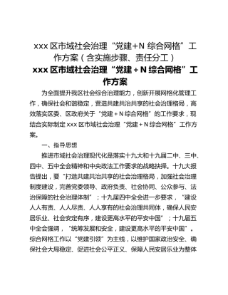 xxx区市域社会治理“党建N 综合网格”工作方案（含实施步骤、责任分工）