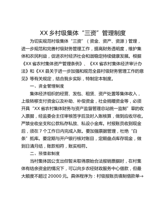XX乡村级集体“三资”管理制度