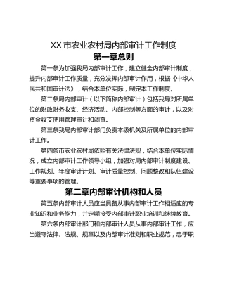 XX市农业农村局内部审计工作制度