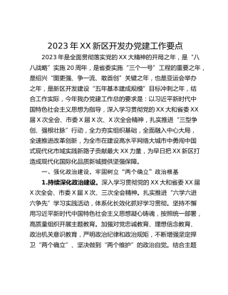 2023年XX新区开发办党建工作要点