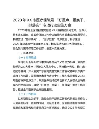 2023年XX市医疗保障局 “盯重点、重实干、抓落实”专项行动实施方案