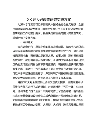XX县大兴调查研究实施方案
