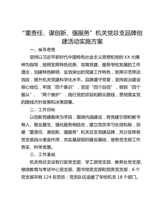 “重责任、谋创新、强服务”机关党总支品牌创建活动实施方案