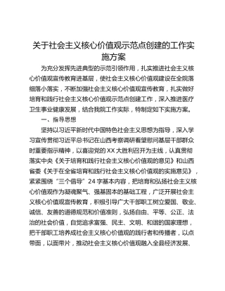 关于社会主义核心价值观示范点创建的工作实施方案