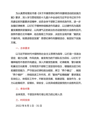 思想纪律作风整顿活动的实施方案