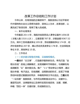 改革工作总结和工作计划